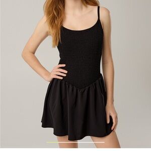 Aerie Black Smocked Dress with built in shorts with pockets